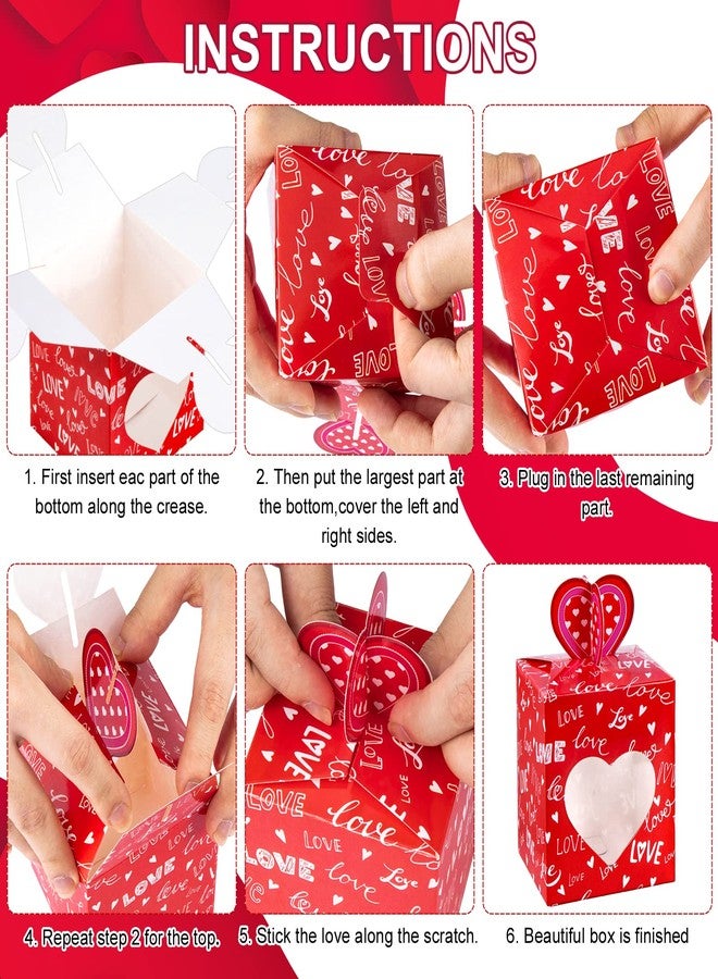 Whaline 24Pcs Valentine's Day Treat Boxes 3 Design Red Heart Cardboard Box with Window Heart Top Valentines Paper Gift Container for Goodie Cookie Candy Sweet Party Favors - Image 3